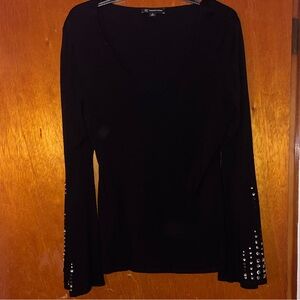 INC International Concepts Black Long Sleeve Top with Embellished Sleeves